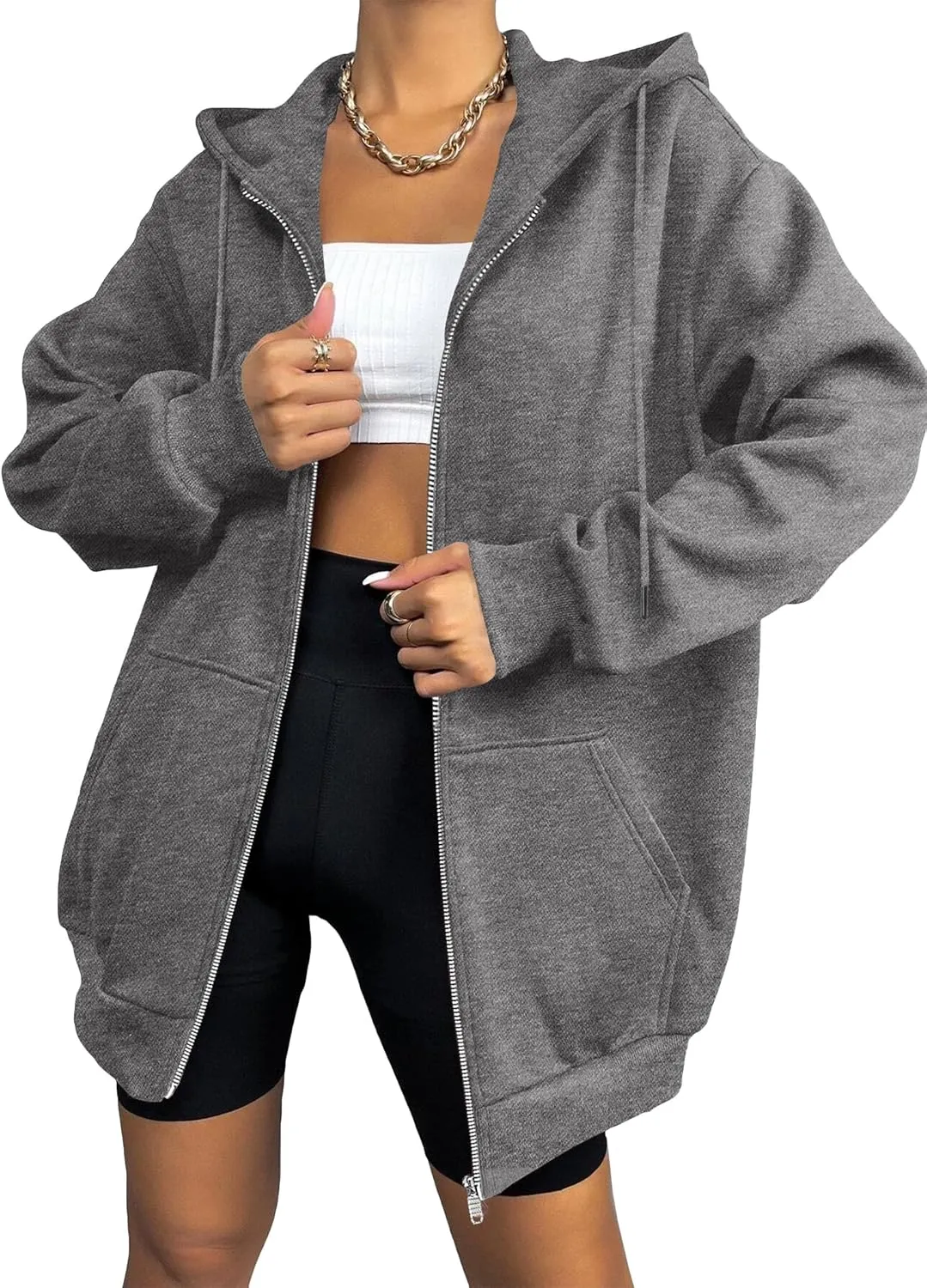 Zeagoo Women's Oversized Zip Up Hoodies Fleece Jacket Casual 2025 Fall Winter Sweatshirts Y2K Hoodies