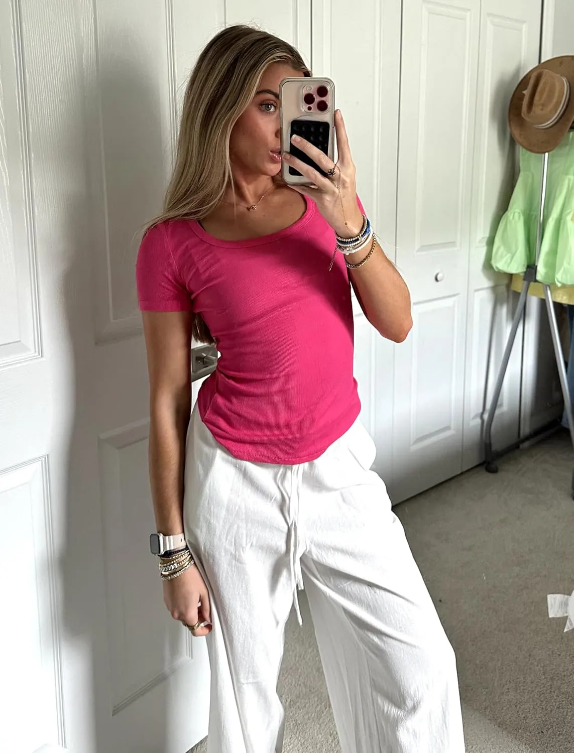 Zeagoo Women's Short Sleeve T Shirts Casual Summer Basic Scoop Neck Slim Fit Rib Knit Business Work Tee Tops