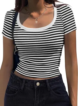 Zeagoo Women's Short Sleeve T Shirts Casual Summer Basic Scoop Neck Slim Fit Rib Knit Business Work Tee Tops