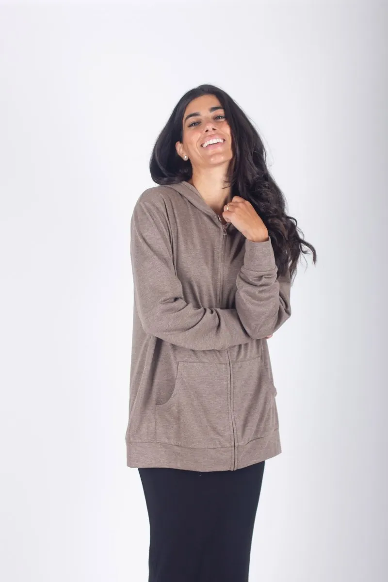 ZIP-UP CARDIGAN (BROWN)