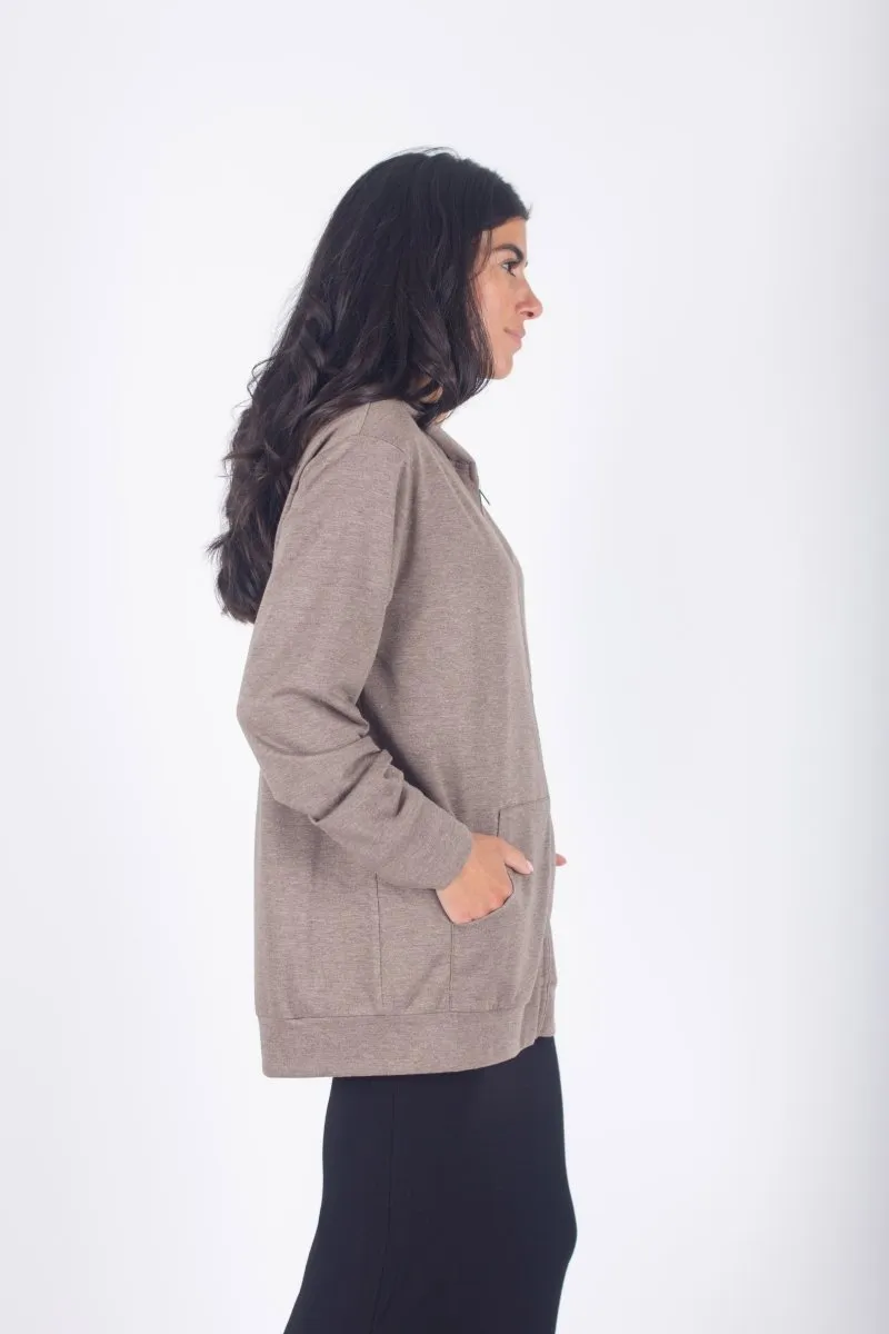 ZIP-UP CARDIGAN (BROWN)